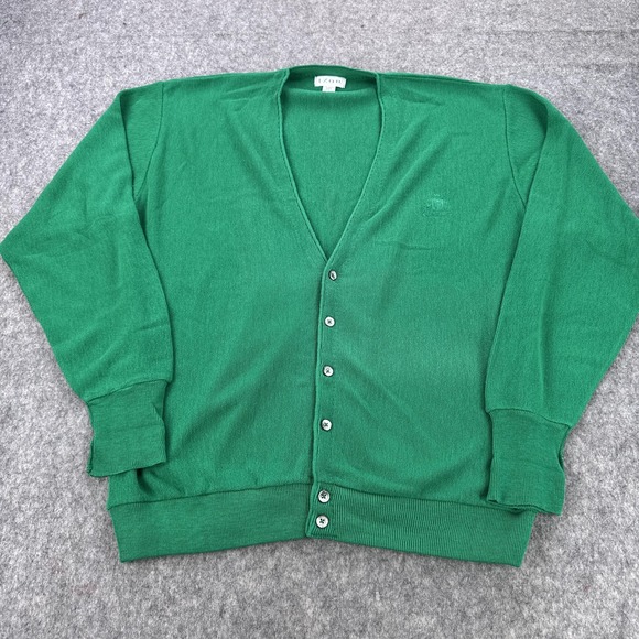 Vintage Izod Sweater Mens 2XLT Green Button Cardigan Acrylic Crest Logo USA 90s - Picture 1 of 10